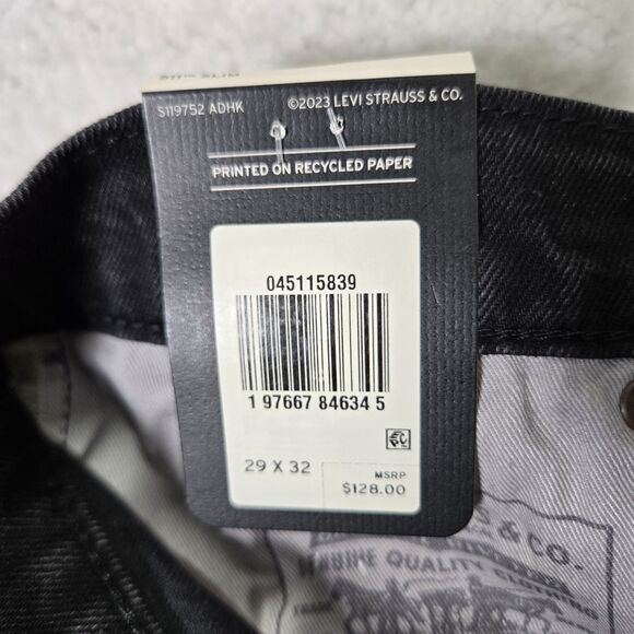 Levi’s Mens 29x32 Premium 511 Slim Fit Black Selvedge Cotton Hemp Jeans $128 - Picture 6 of 14